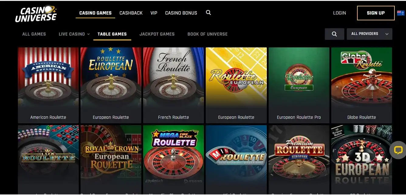 casino universe table games