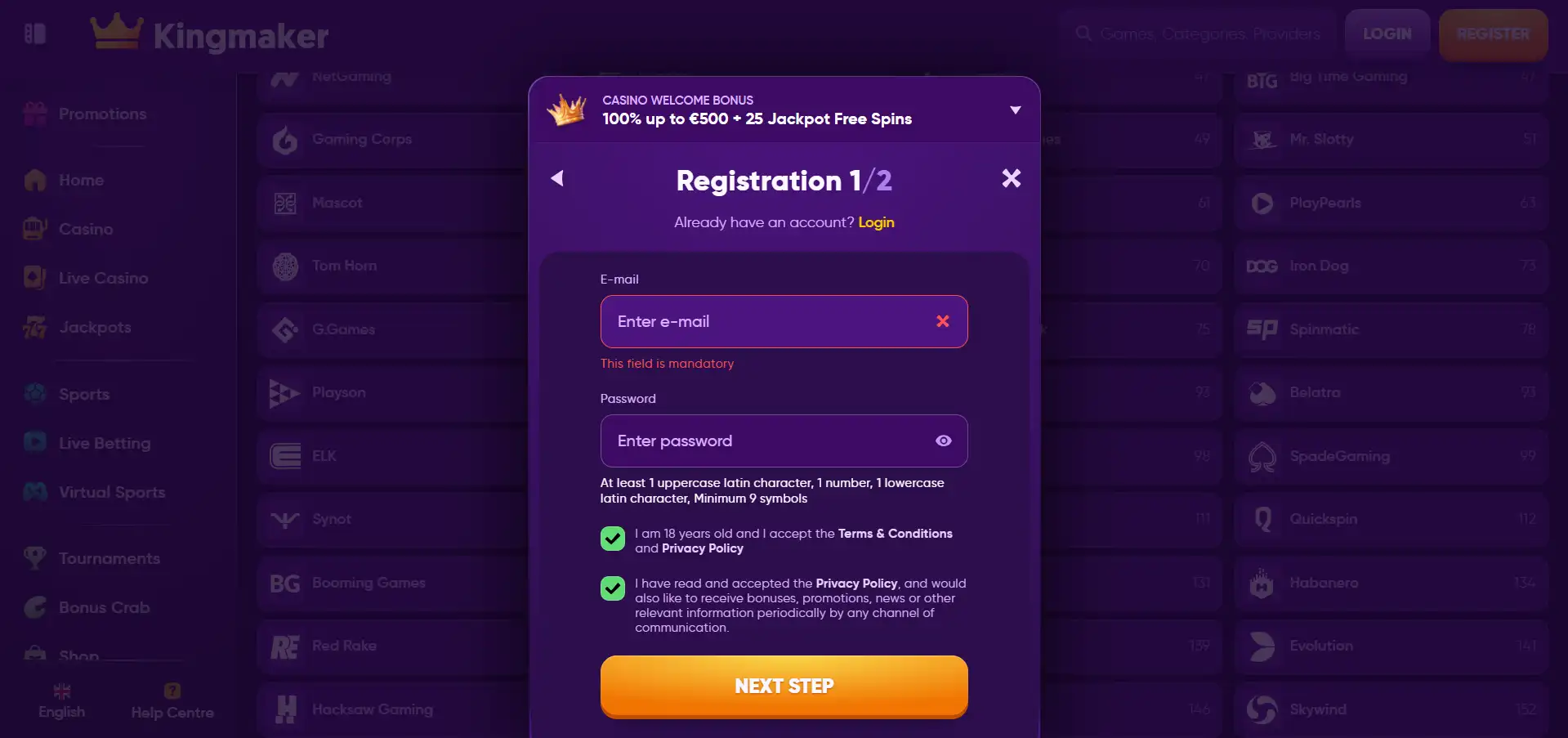 kingmaker casino registration