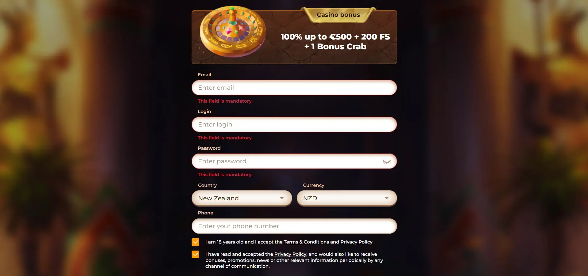 amunra casino registration form