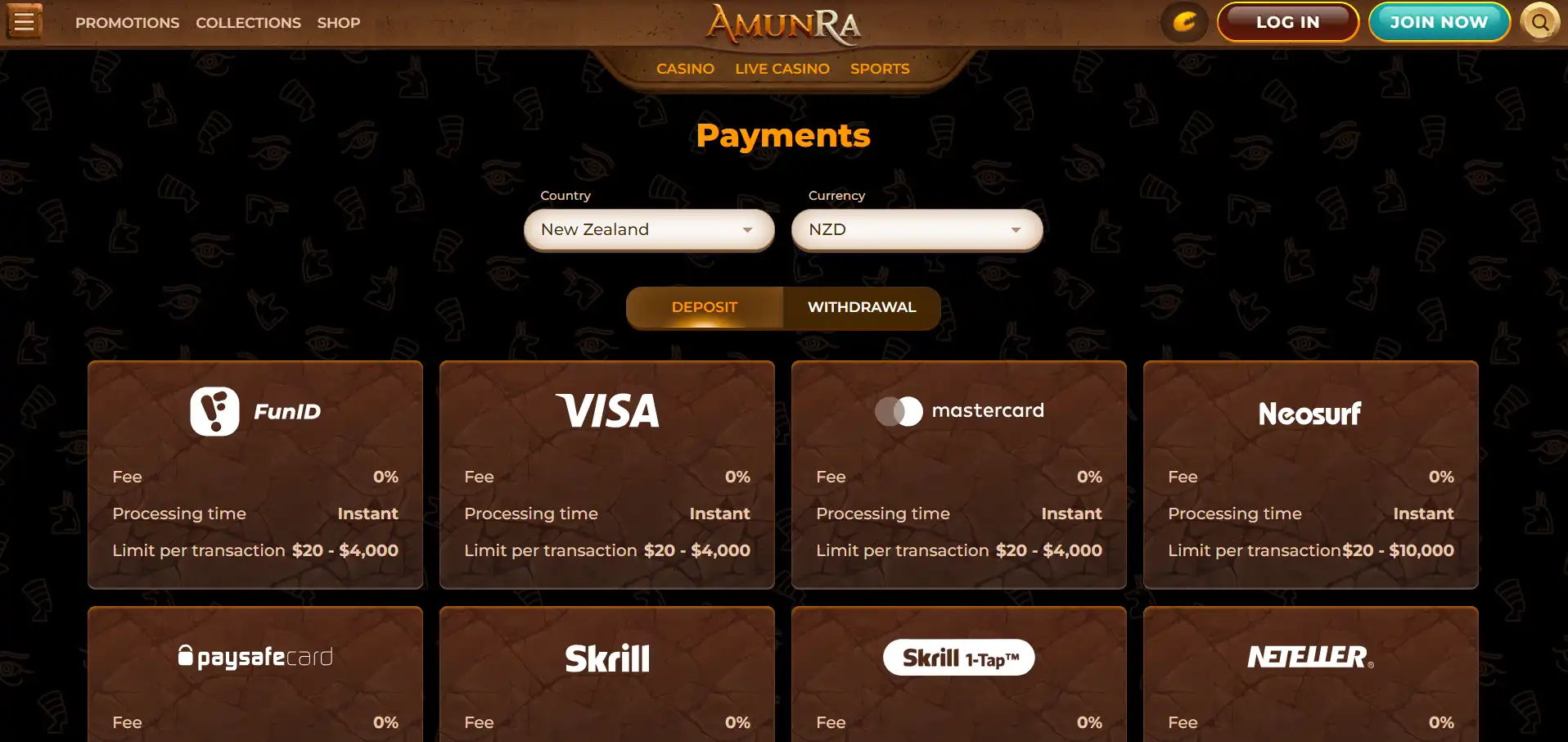 amunra payment methods