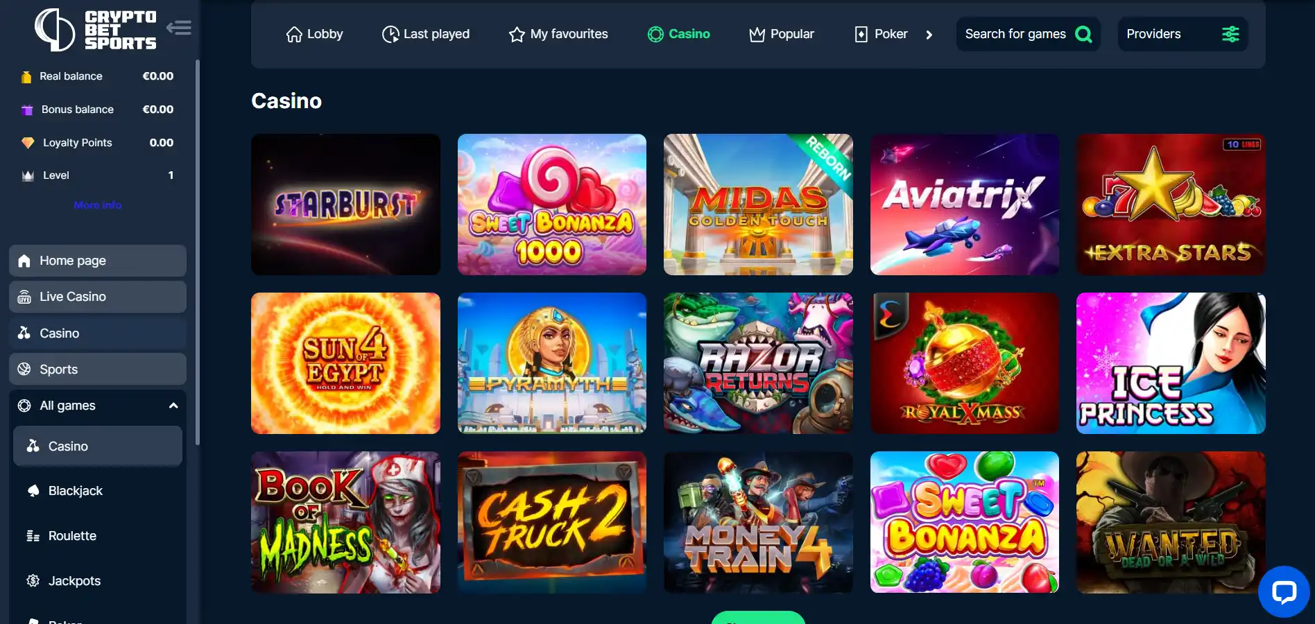 cryptobetsports casino games